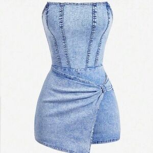 Strapless Denim Wrap-Front Romper